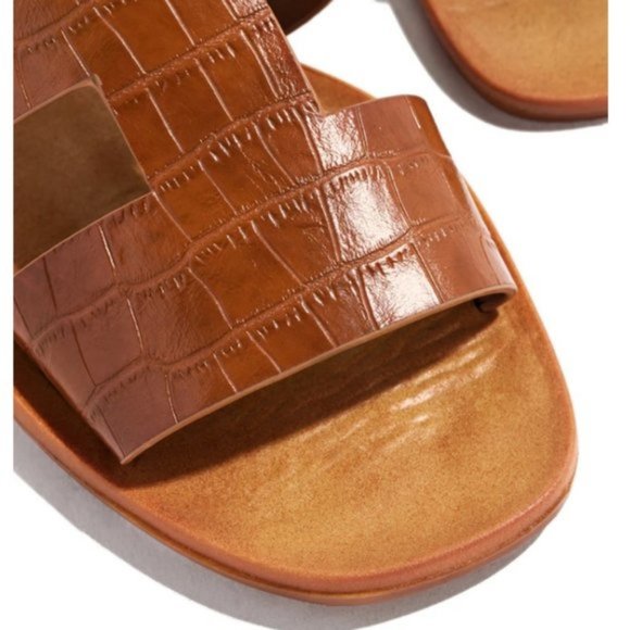 Brown Croc Embossed Slip One Sandals - Picture 3 of 3